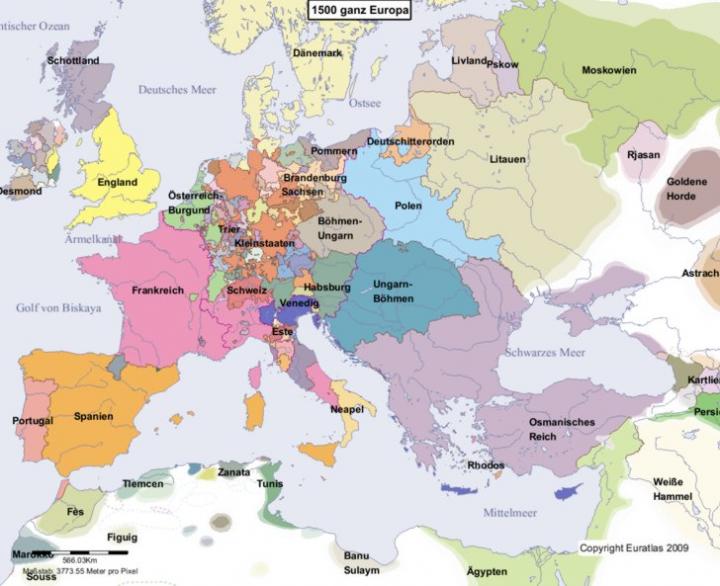 Europa Karte im 15. Jahrhundert - Bildquelle: Euratlas