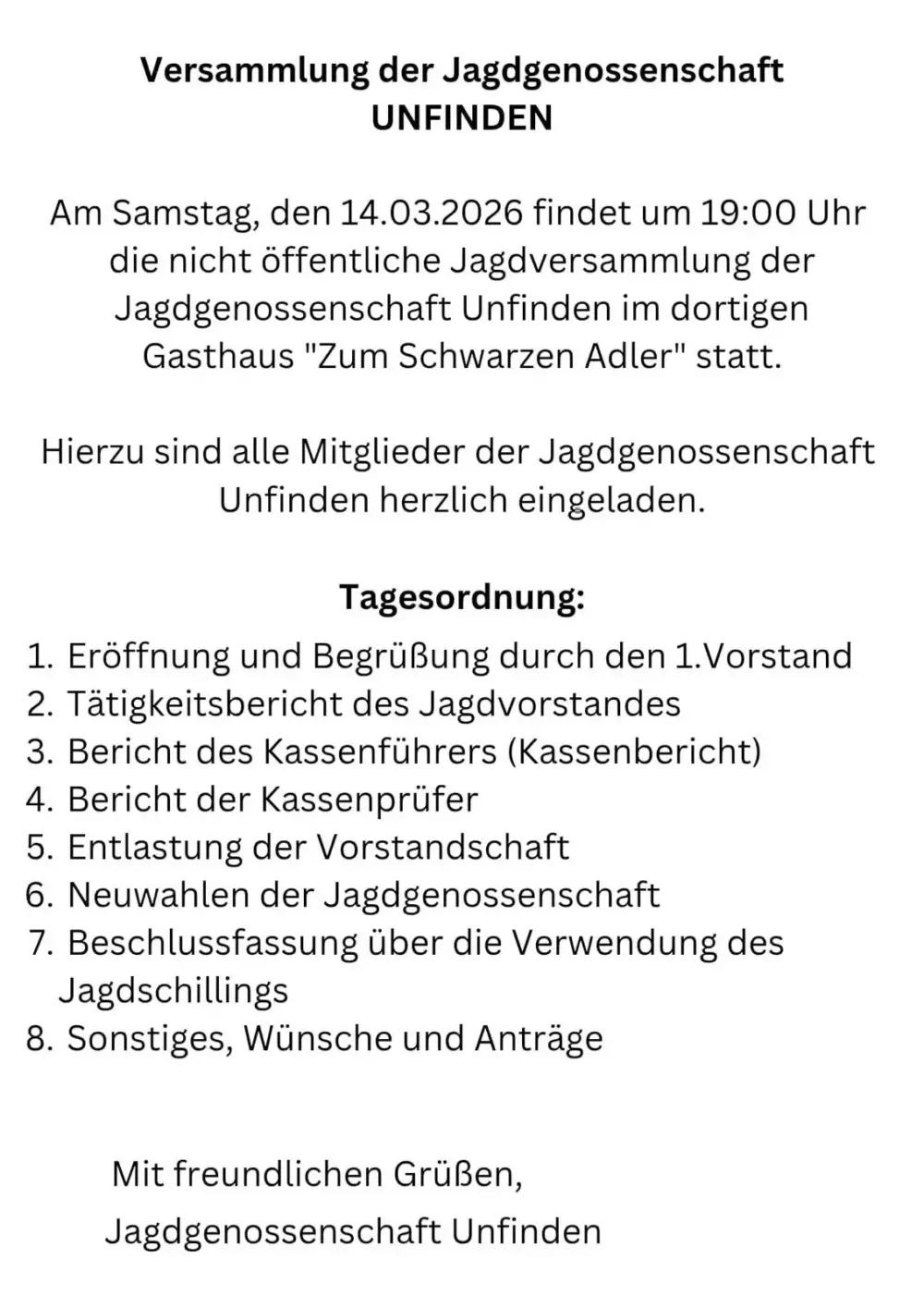 Versammlung der Jagdgenossenschaft Unfinden Foto