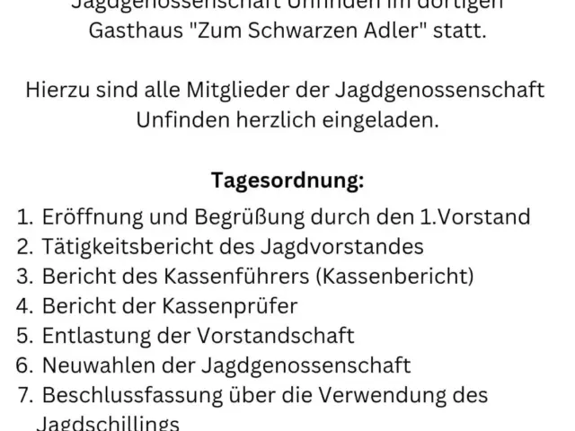 Eventfoto Versammlung der Jagdgenossenschaft Unfinden
