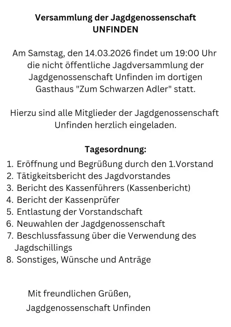 Eventfoto Versammlung der Jagdgenossenschaft Unfinden