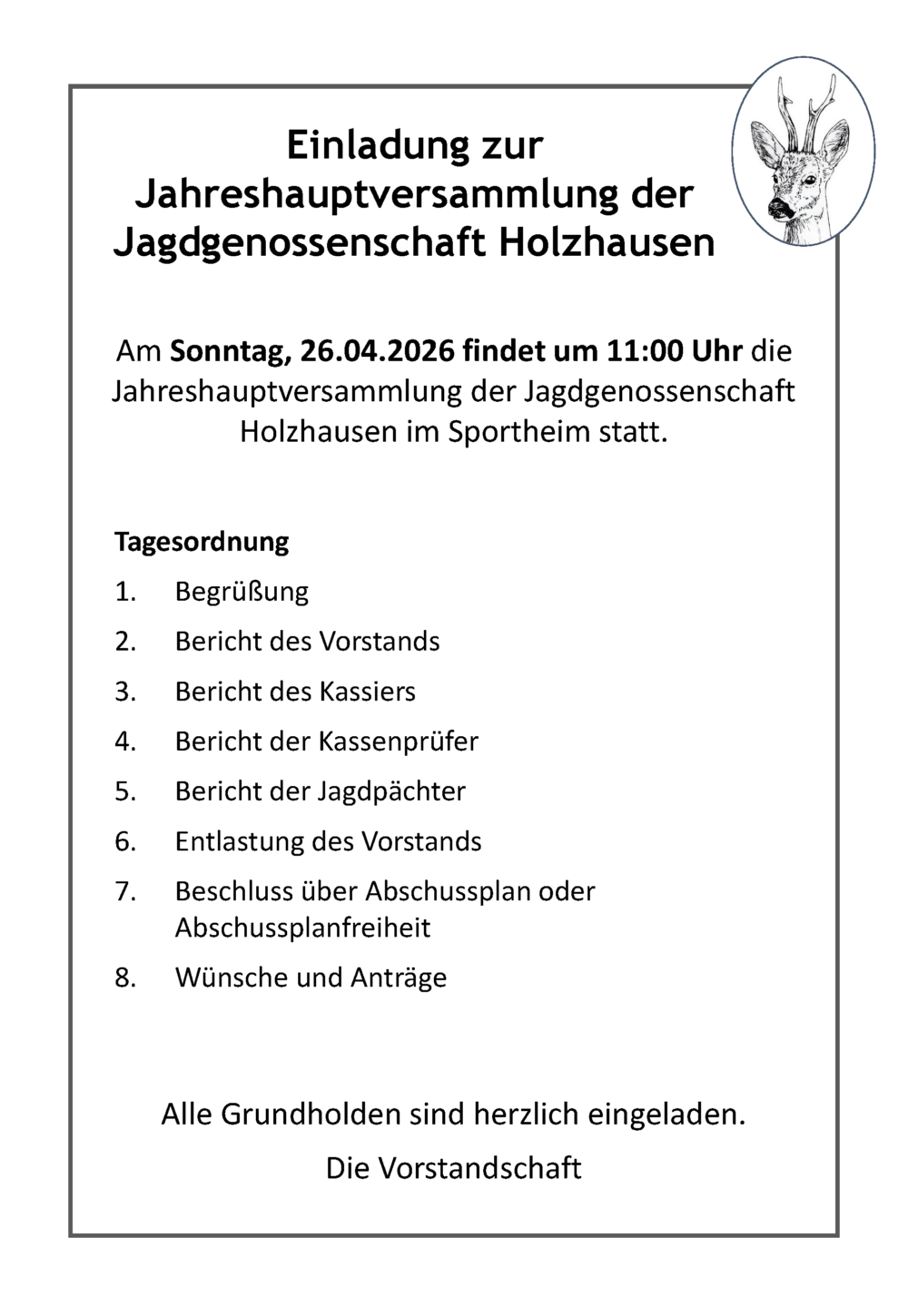 Jahreshauptversammlung der Jagdgenossenschaft Holzhausen Foto